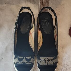 Coach Womens Signiture Canvas Slingback Wedge Sporty Sandal. Heel Ht. 3.5